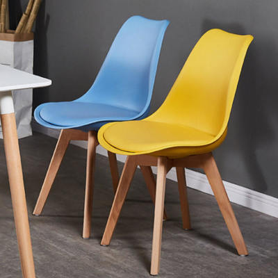 Adjustable Height Modern Plastic Dining Chairs with Soft Cushion Seat and Solid Wooden Legs for Home Office Kitchen