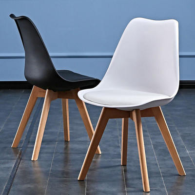 Wooden Legs Modern Heavy-Duty Plastic Dining Chairs with Soft Cushion Seat Lounge Chair Set for Home Office Kitchen Room