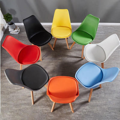 Adjustable Height Modern Plastic Dining Chairs with Soft Cushion Seat and Solid Wooden Legs for Home Office Kitchen