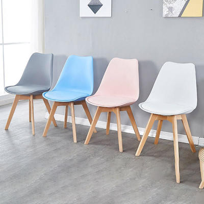 Adjustable Height Modern Plastic Dining Chairs with Soft Cushion Seat and Solid Wooden Legs for Home Office Kitchen