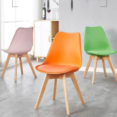 Adjustable Height Modern Plastic Dining Chairs with Soft Cushion Seat and Solid Wooden Legs for Home Office Kitchen