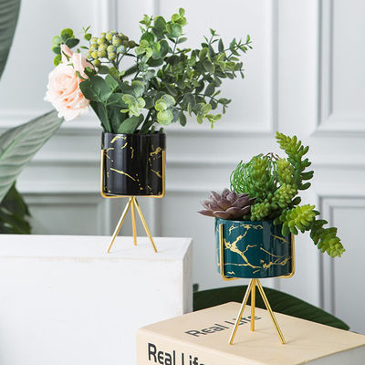 Set Tripod Flower Pot Ceramic Succulent Cactus , Planter Mini Iron Storage Tank for Indoor Desktop, Decorative Plant