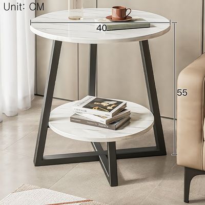 2-Tier Modern Round Coffee Table for Living Room Easy Assembly Wood Frame Rack for Apartments