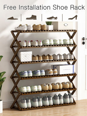 Modern Multi-layer Folding Flower Shoe Rack Storage Free-Installation Bamboo Pot Stand for Living Room Bedroom Entry Apartment