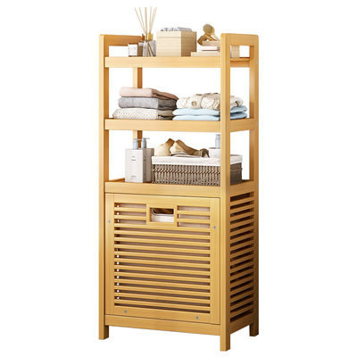 Laundry Basket with Double Tiers Bamboo Canvas Storage Bin Organizer for Cleaning Clothing & Use in Bathroom Cabinets Room