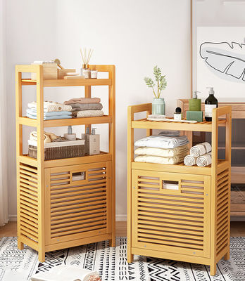Laundry Basket with Double Tiers Bamboo Canvas Storage Bin Organizer for Cleaning Clothing & Use in Bathroom Cabinets Room