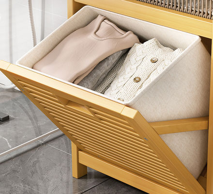 Laundry Basket with Double Tiers Bamboo Canvas Storage Bin Organizer for Cleaning Clothing & Use in Bathroom Cabinets Room