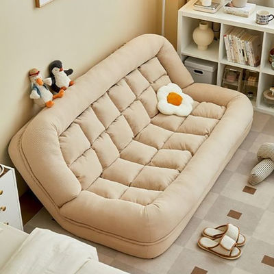 Apartment Small Lounger Sofa Bed, Convertible Futon , Cotton Linen Fabric Loveseat Couch with Adjustable Backrest