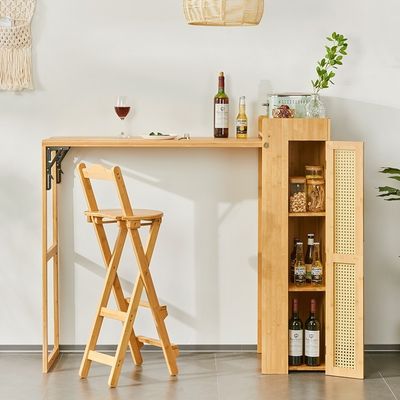 Modern Home Bar Folding Counter Table with High Stool Space-Saving Kitchen Dining Set for Home Furniture