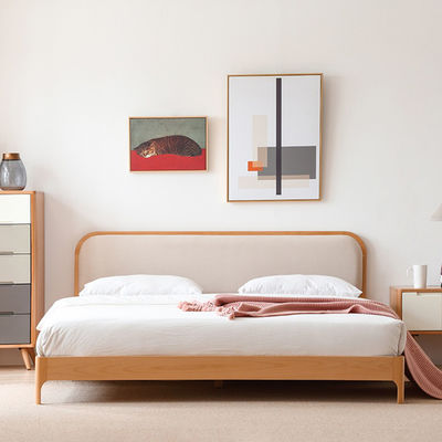 Solid Wood Bed Frame Mid-Century En Platform with Sponge HeadBoard Easy to Assembly Large Capacity Slats