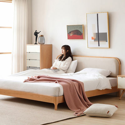 Upholstered Platform Bed Frame Solid Wood , Slat Support Easy Assembly Room , Double Size with Headboard