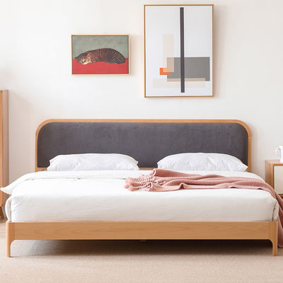 Upholstered Platform Bed Frame Solid Wood , Slat Support Easy Assembly Room , Double Size with Headboard