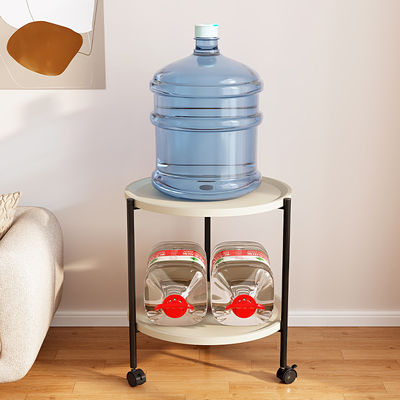 Round Sofa Side Table with Wheels, 2-Tier Mobile Small Coffee End for Bedroom Living Room, Beige