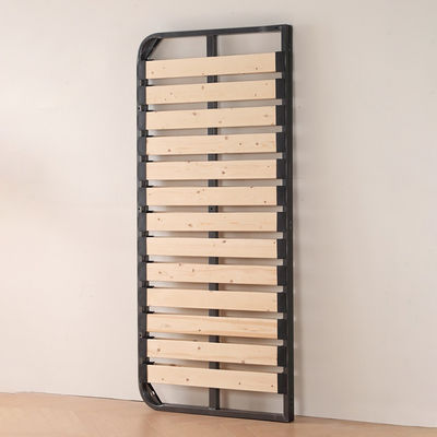 Modern Design Folding Guest Bed Portable Thick Solid Wood Panel Tatami with Iron Pipe Frame Space-Saving for Small Rooms