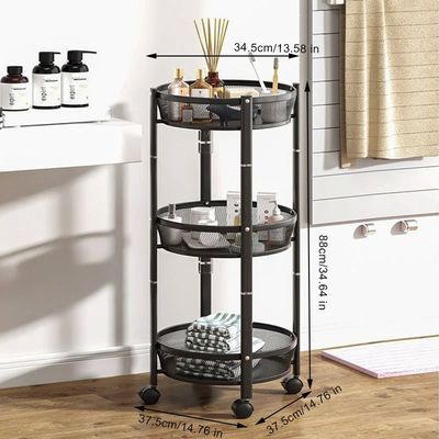 3-Layer Foldable Round Storage Rack Floor-standing Installation-Free Fruit Vegetable Basket Snack for Kitchen Islands & Carts