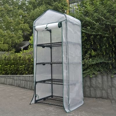 4-Tier Mini Greenhouse Portable Indoor Outdoor Waterproof Cloth Tent PE Cover Roll-Up Zipper Door Metal Frame for Growing Seeds