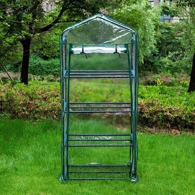 4-Tier Mini Greenhouse Portable Indoor Outdoor Waterproof Cloth Tent PE Cover Roll-Up Zipper Door Metal Frame for Growing Seeds
