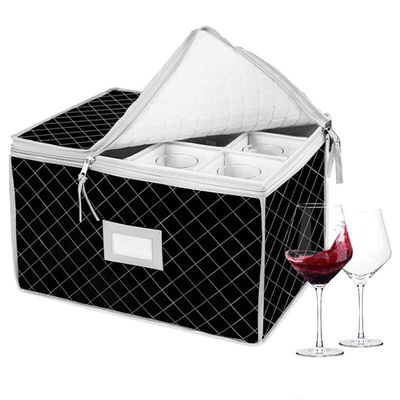 Premium Fabric Stemware Storage Case Foldable Divider Organization Box for Wine Glasses for Champagne Functional Glassware