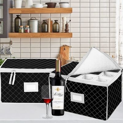Premium Fabric Stemware Storage Case Foldable Divider Organization Box for Wine Glasses for Champagne Functional Glassware
