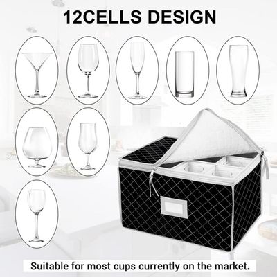 Premium Fabric Stemware Storage Case Foldable Divider Organization Box for Wine Glasses for Champagne Functional Glassware