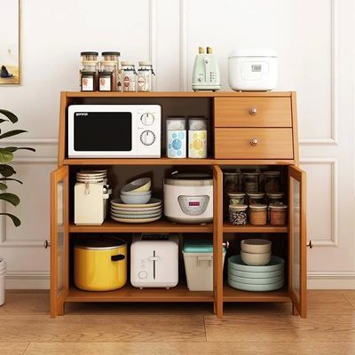 Kitchen Sideboards Cabinet Bakers Rack, Dish Storage , Microwave Oven Stand with Shelves, Standing Utility