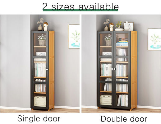 Modern Design Glass Door Display Cabinet Bookcase Linen Storage Organizer Cube Kitchen Appliance Shelf for Bathroom Apartment