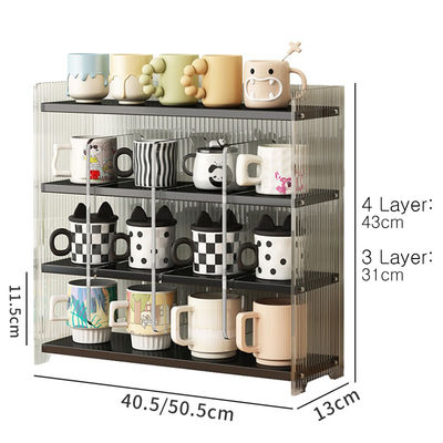 Acrylic 3/4 Layers Stationery Storage Shelf Bamboo Desktop Kitchen Cabinet Mug Stackers Organizer for Kitchen Islands Carts