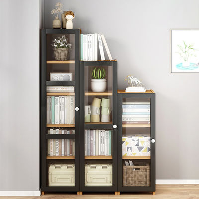 Modern Freestanding Bookcase Wooden Recycled Pine Doors Cabinet Display Storage Organizer for Living Room Office Accent Design