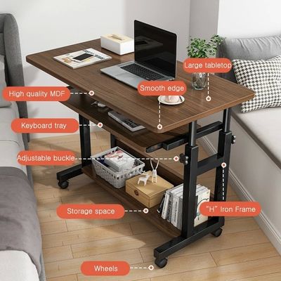 Large Lift-Able Bedside Study Computer Desk with Wheels Removable Table and Lower Storage Rack
