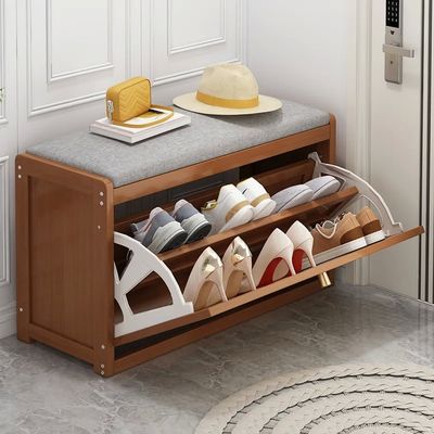 Shoe Storage , Entryway with Flip Drawer Padded Cushion, , 2-Tier Rack Organizer for Hallway