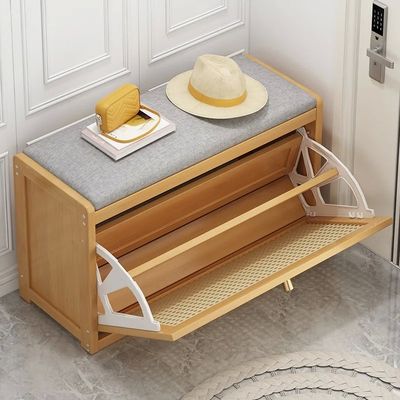 Shoe Storage , Entryway with Flip Drawer Padded Cushion, , 2-Tier Rack Organizer for Hallway
