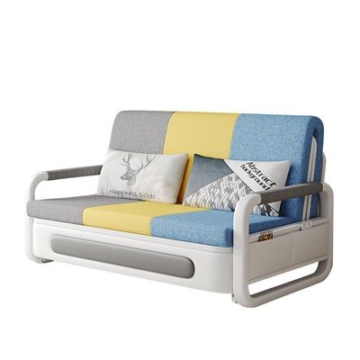 Scandinavian Futon Sofa Bed Fabric White Sleeper Apartment Couch with Storage Space, Modern Space-saver