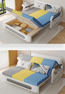 Scandinavian Futon Sofa Bed Fabric White Sleeper Apartment Couch with Storage Space, Modern Space-saver