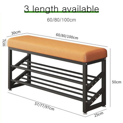 Shoe Storage Ottoman with Cushion and Removable Cover, 3 Layers Organizer for Entryway Metal Rack