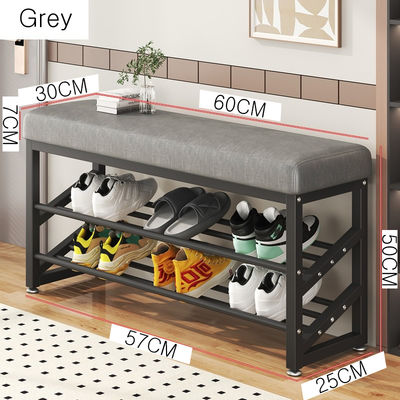 Shoe Storage Ottoman with Cushion and Removable Cover, 3 Layers Organizer for Entryway Metal Rack
