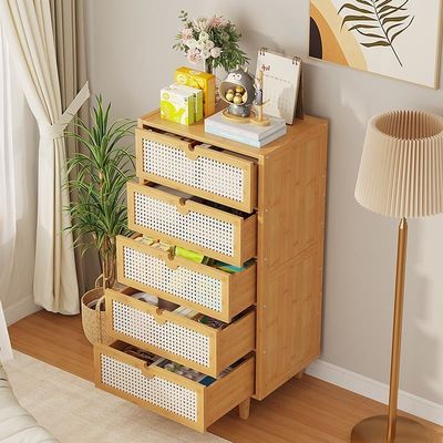 Bamboo 5-Drawer Chest Storage Organizer for Home for Living Room Bedroom Hotel or Apartment