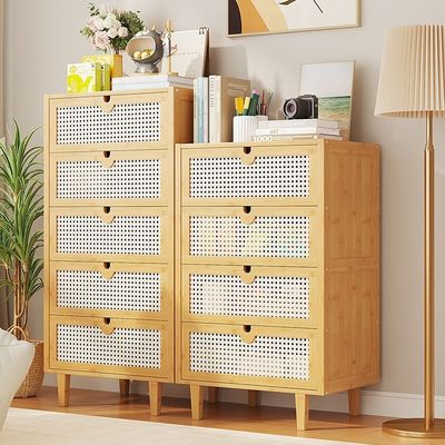 Bamboo 5-Drawer Chest Storage Organizer for Home for Living Room Bedroom Hotel or Apartment