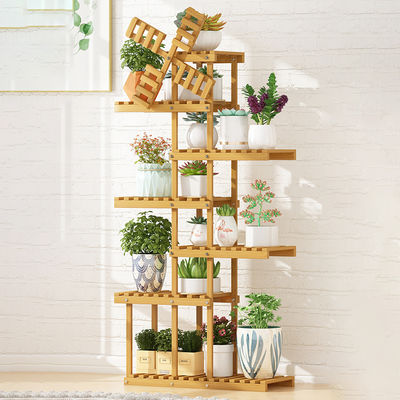 Indoor/Outdoor Living Room Decorative Bamboo Shelves Plant Pot Stand Rack Floral Unit Shelving