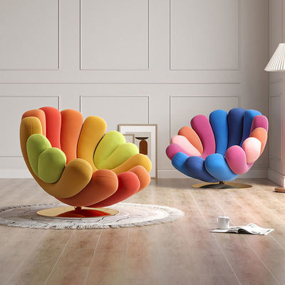 Modern Leisure Arm Sofa Chair Italian Design Colorful Hotel Velvet Fabric Sea Anemone Rotating Lounge