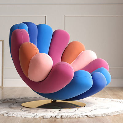 Modern Leisure Arm Sofa Chair Italian Design Colorful Hotel Velvet Fabric Sea Anemone Rotating Lounge