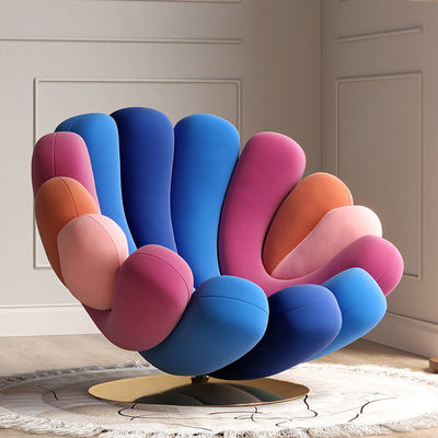 Modern Leisure Arm Sofa Chair Italian Design Colorful Hotel Velvet Fabric Sea Anemone Rotating Lounge