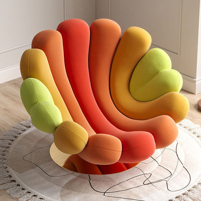 Modern Leisure Arm Sofa Chair Italian Design Colorful Hotel Velvet Fabric Sea Anemone Rotating Lounge