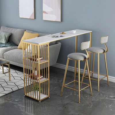 Iron Marble Bar Table Dining with Storage Compartment High Milk Tea Shop Home and Chairs