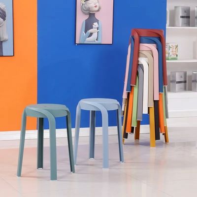 Plastic Stools Adult Round Dining Table Stackable Household High Thickened Simple Windmill