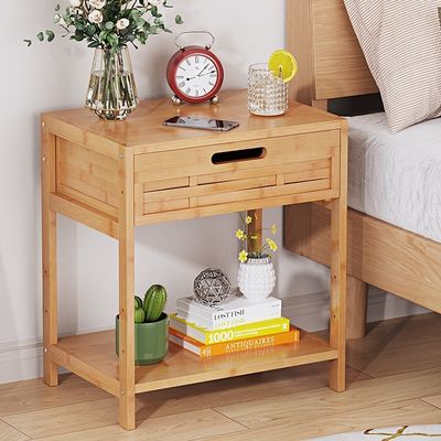 Modern Vintage Nightstand with Rustic Bamboo Drawer Farmhouse Bed Side Table for Living Room Couch End Table for Bedroom Storage