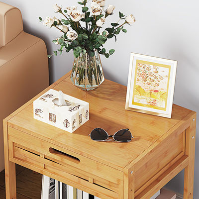 Modern Vintage Nightstand with Rustic Bamboo Drawer Farmhouse Bed Side Table for Living Room Couch End Table for Bedroom Storage