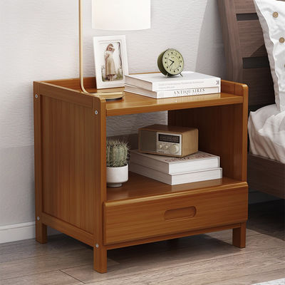 Bamboo Bedside Nightstand with Drawer Small Desk Side Table and Organizer Rack for Bedroom or Living Room
