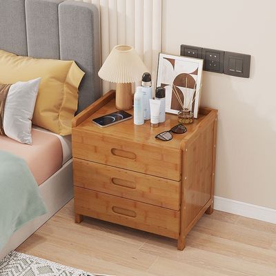 Bamboo Bedside Nightstand with Drawer Small Desk Side Table and Organizer Rack for Bedroom or Living Room