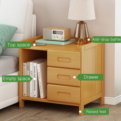 Bamboo Bedside Nightstand with Drawer Small Desk Side Table and Organizer Rack for Bedroom or Living Room