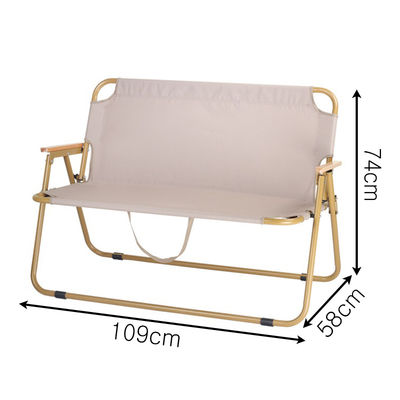 Portable Outdoor Double Seat Metal Lounge Chair with Folding Armrest Modern Design for Camping Leisure Park Use